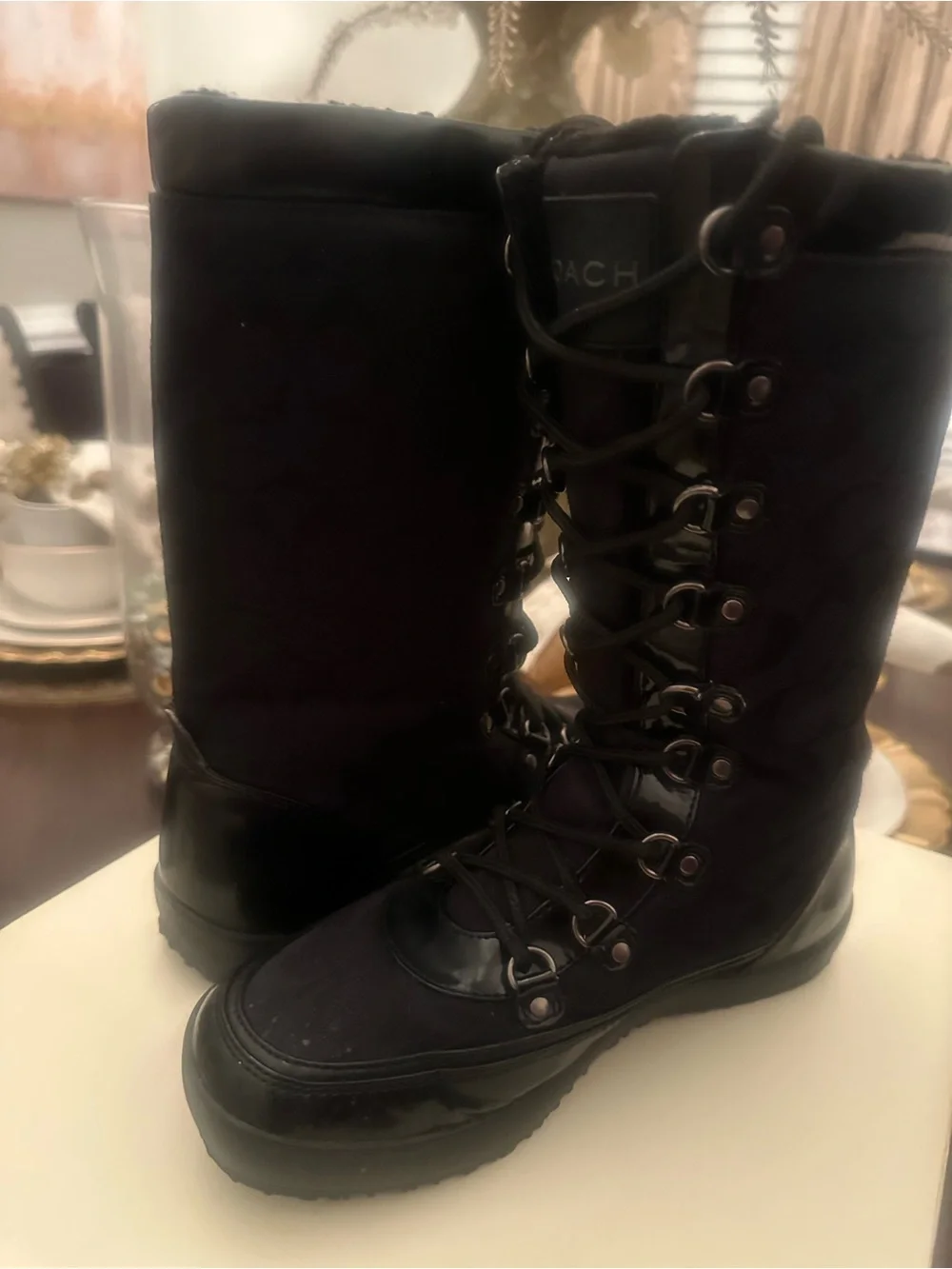 Slightly Worn Size 8 Women’s Black Quilted Lace-Up Winter Boots - Brand Coach